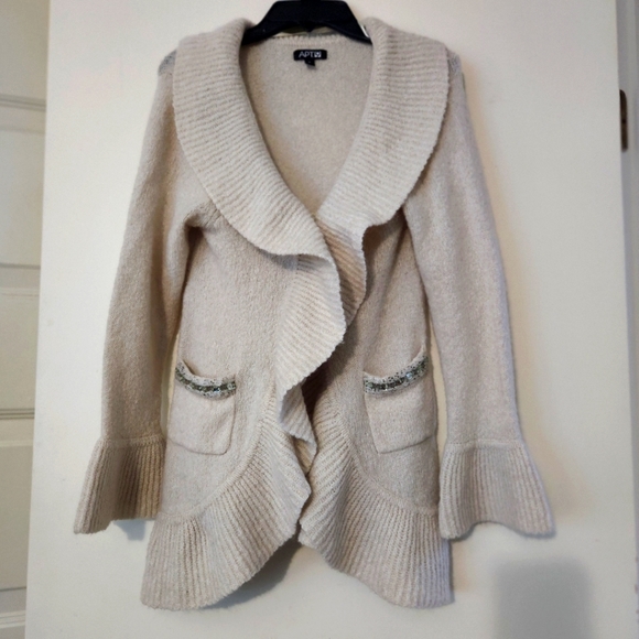 Apt 9 Wool Cotton Blend Ruffled Sweater Cardigan Size Medium - Picture 1 of 10